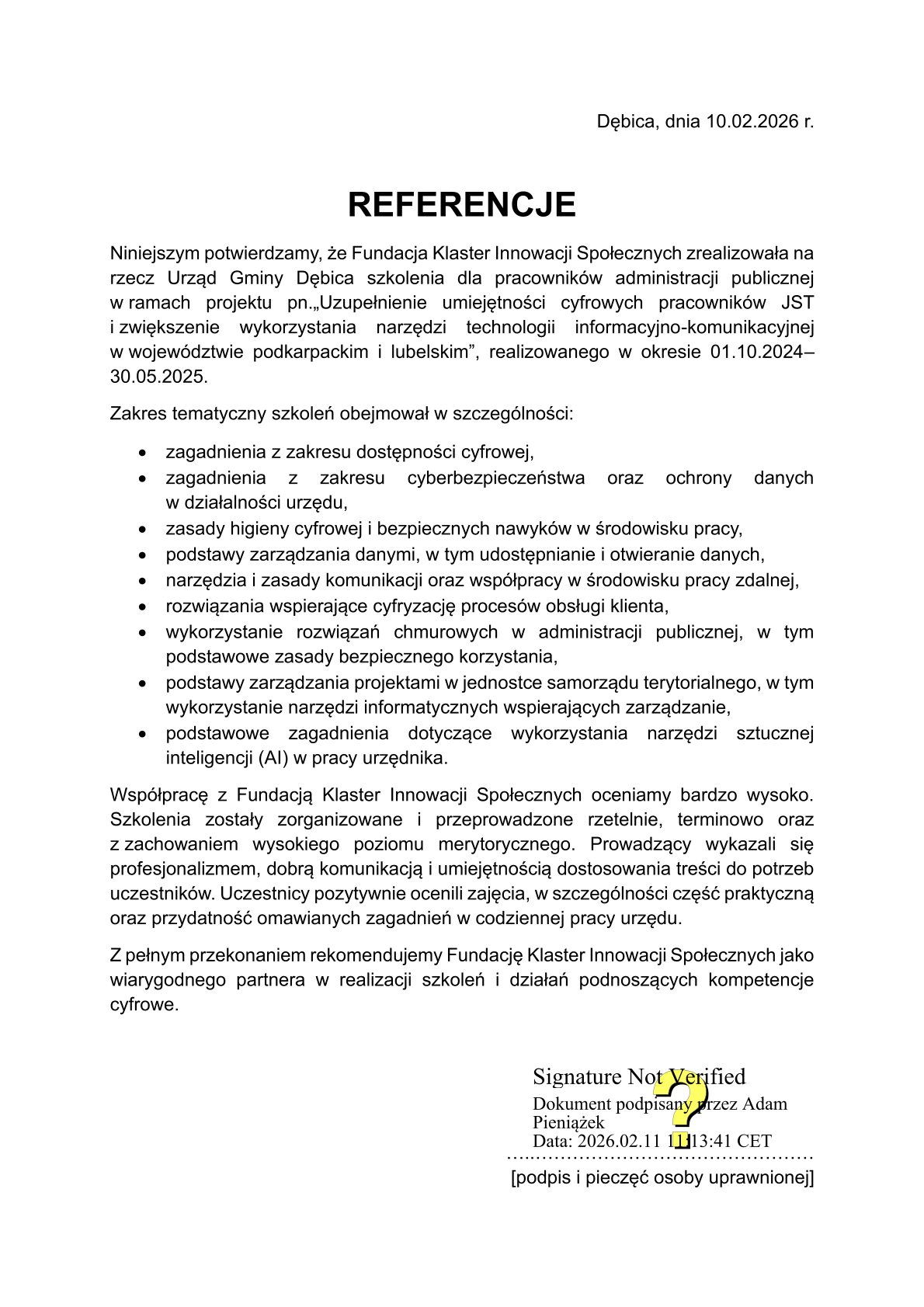 Referencja - Gmina Dębica
