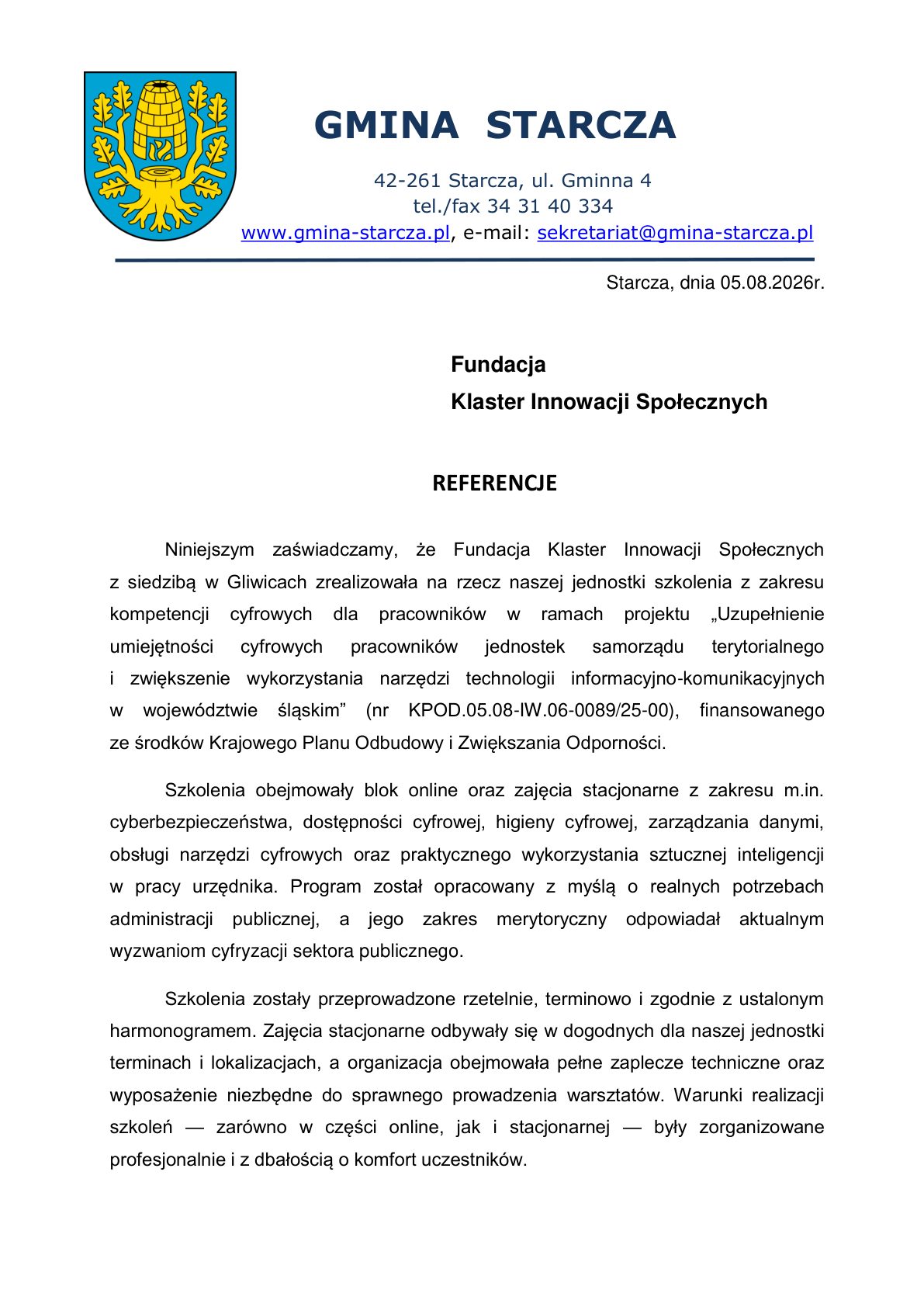 Referencja - Gmina Starcza
