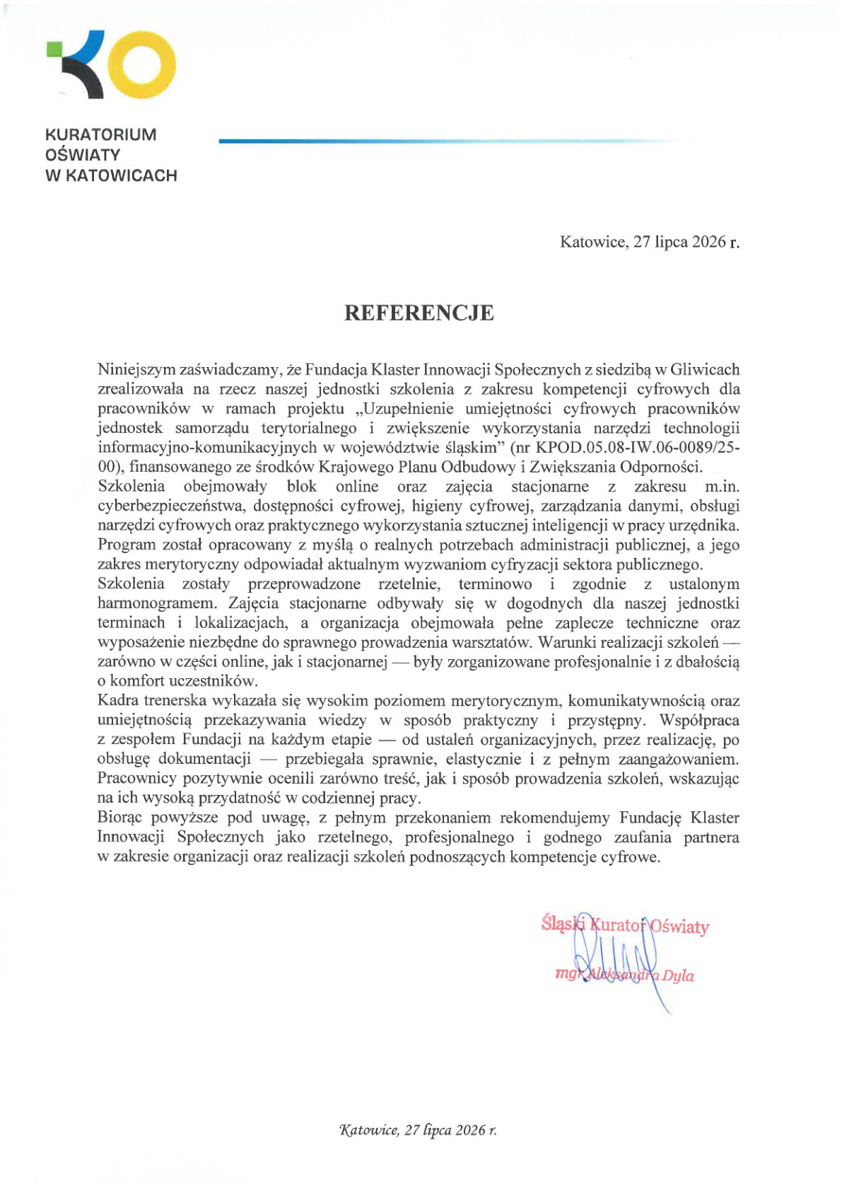 Referencja - Kuratorium Oświaty w Katowicach