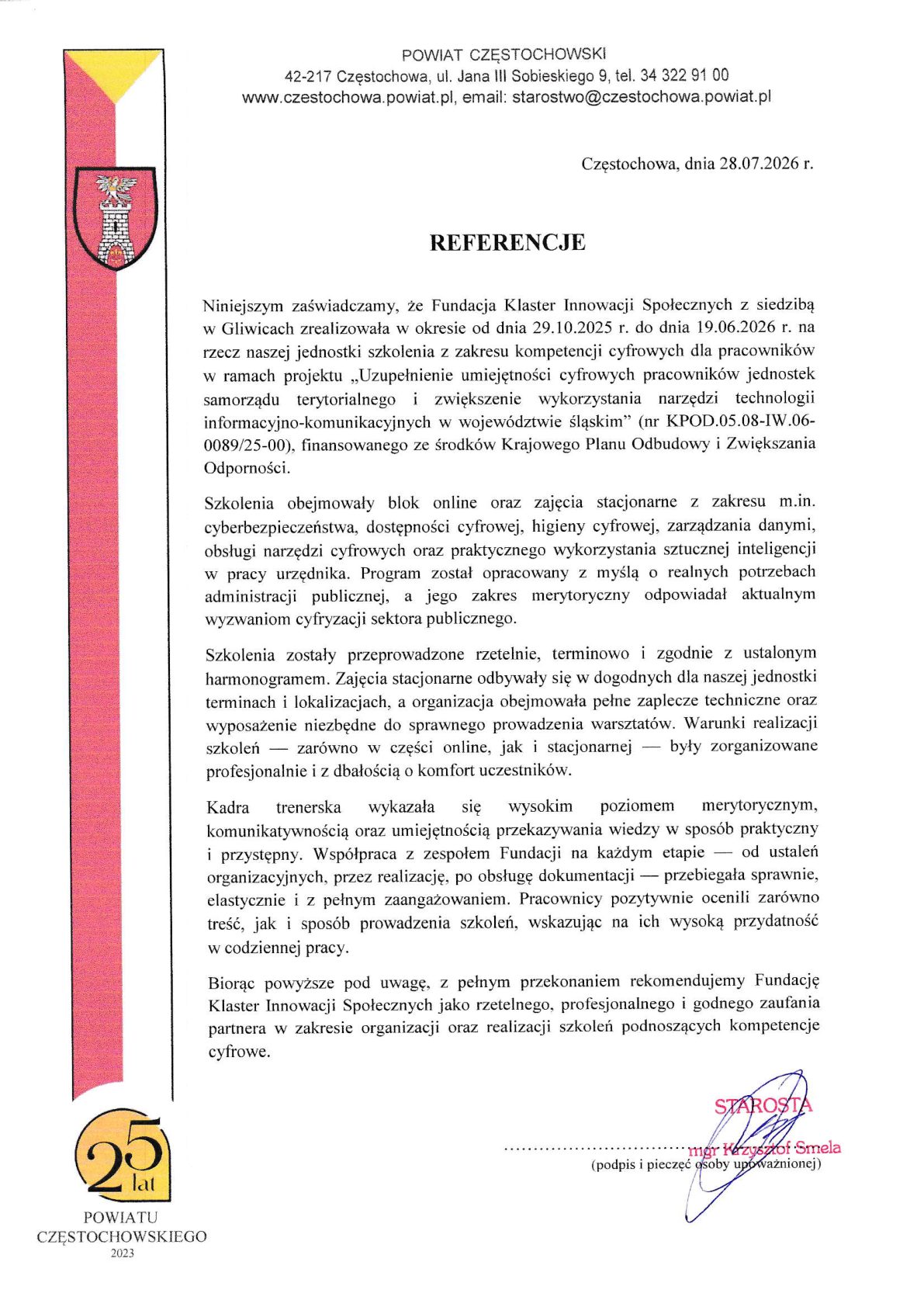 Referencja - Starostwo Powiatowe w Częstochowie