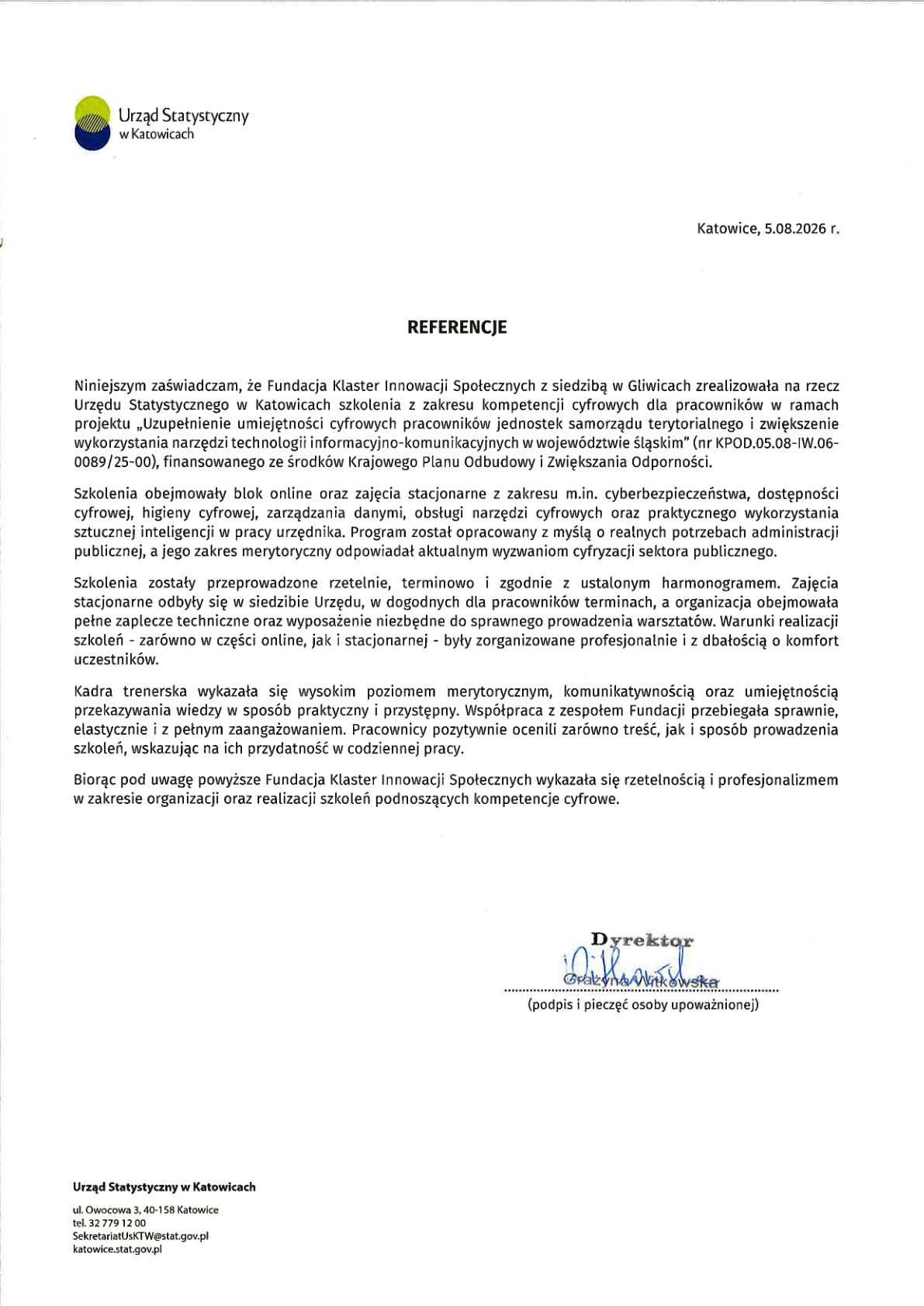 Referencja - Urząd Statystyczny w Katowicach