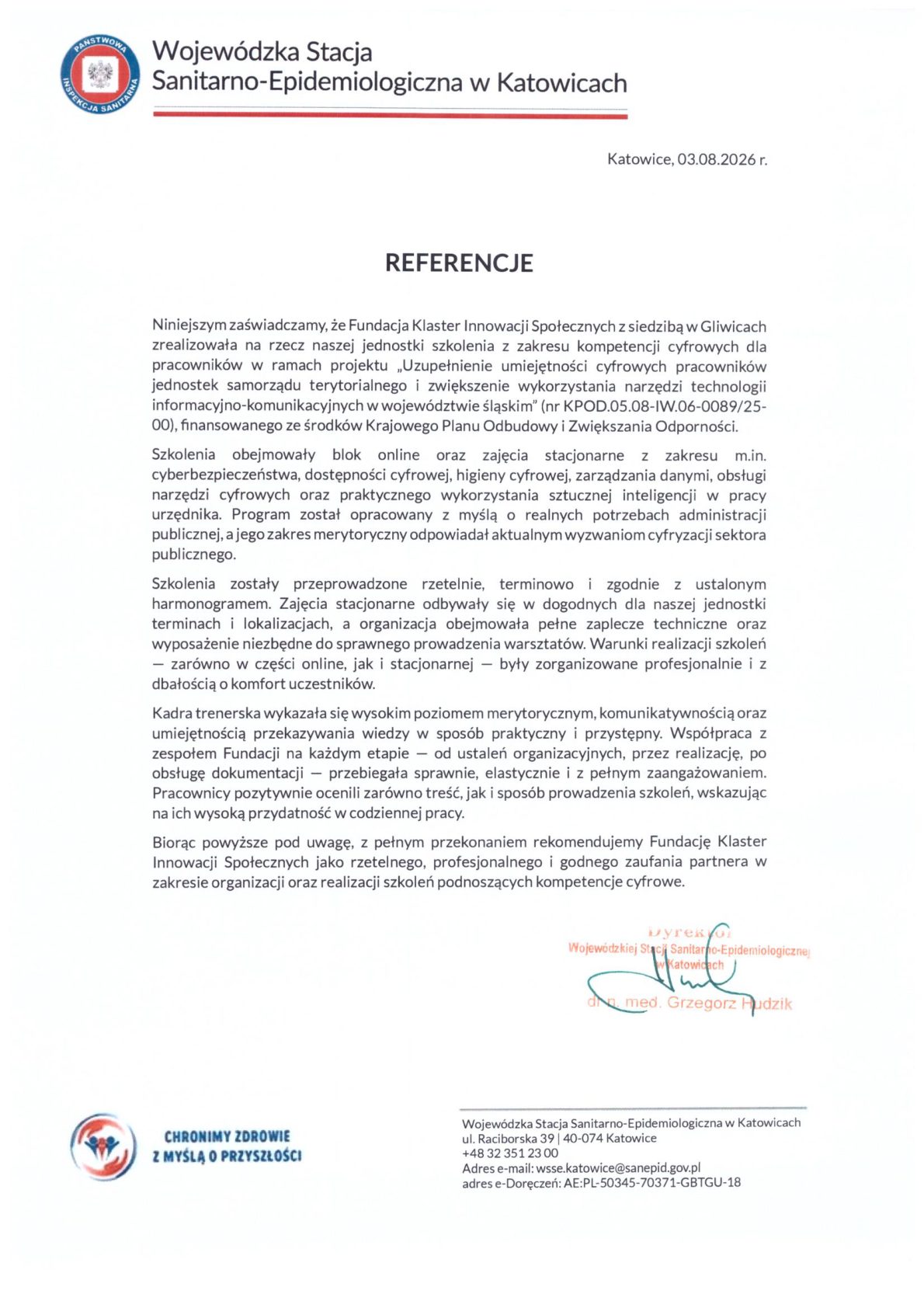 Referencja - Wojewódzka Stacja Sanitarno-Epidemiologiczna w Katowicach