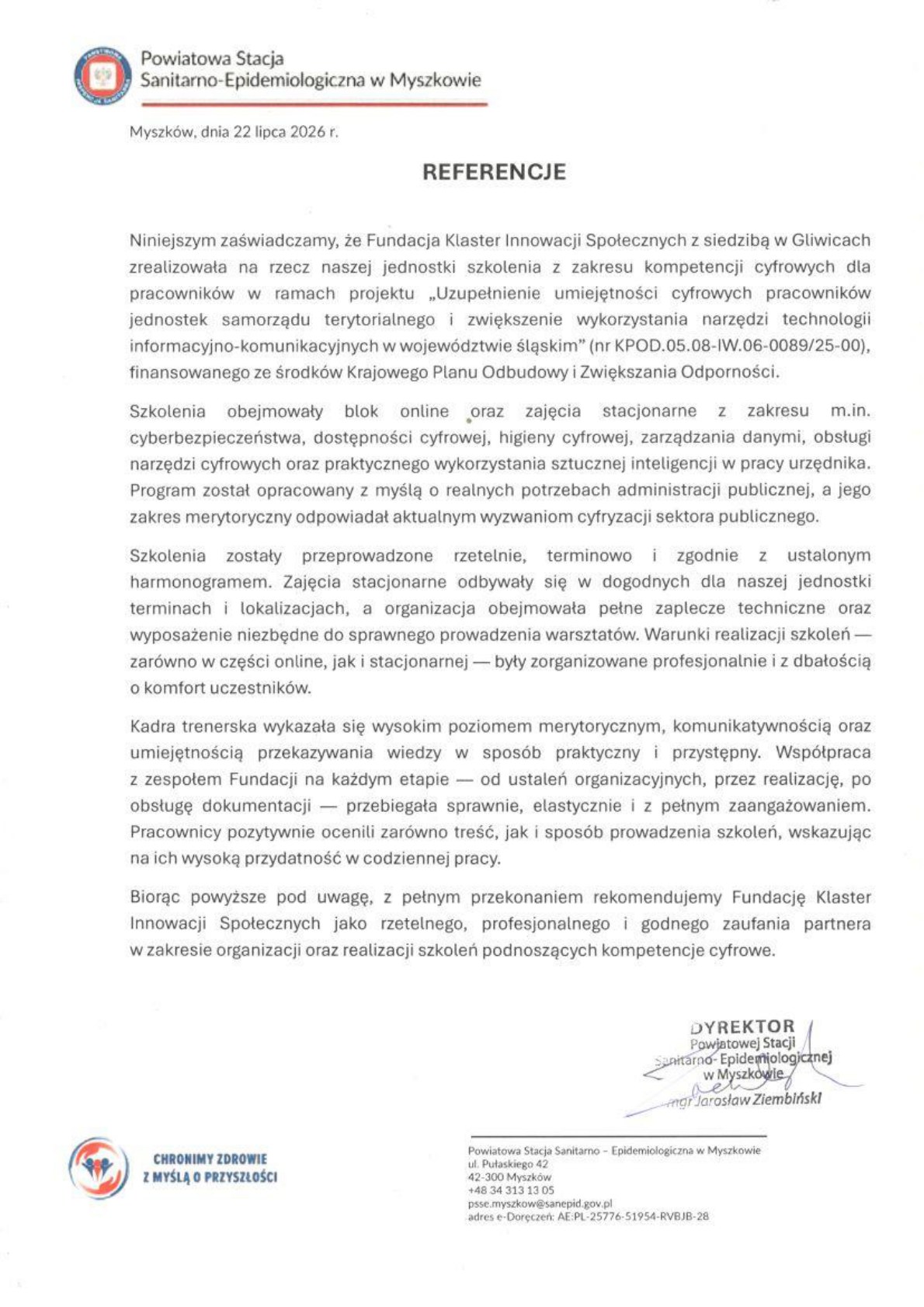 Referencja - Powiatowa Stacja Sanitarno-Epidemiologiczna w Myszkowie