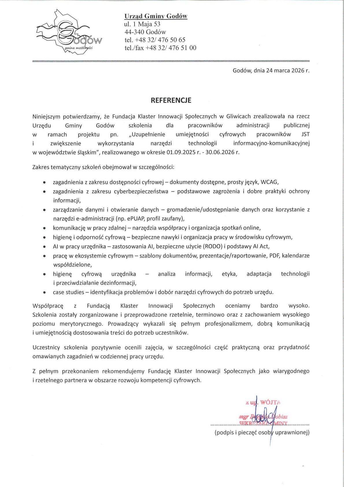 Referencja - Gmina Godów