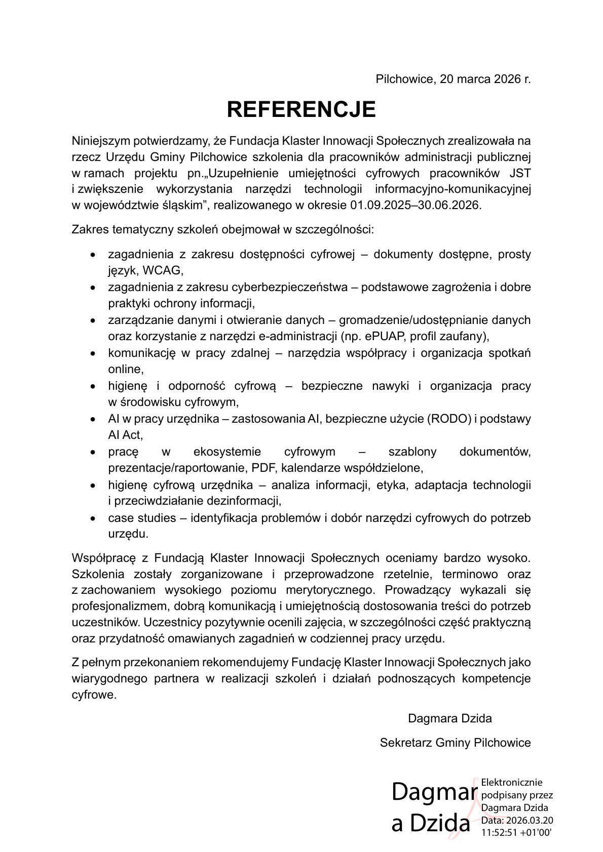 Referencja - Gmina Pilchowice