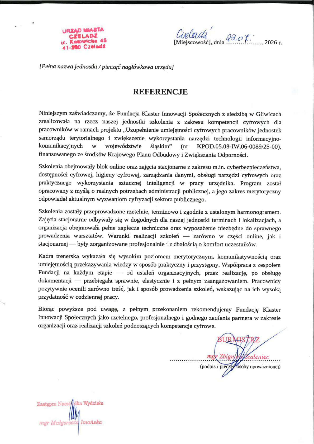 Referencja - Urząd Miasta Czeladź