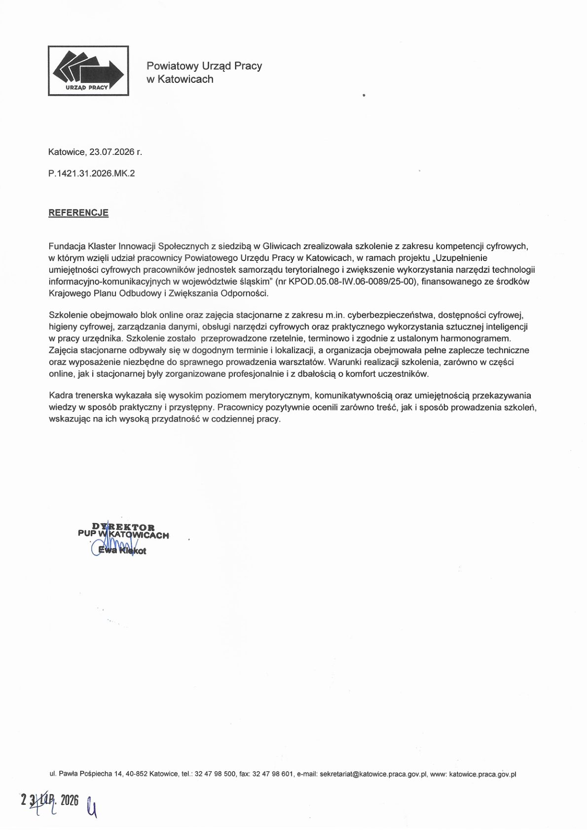 Referencja - Powiatowy Urząd Pracy w Katowicach