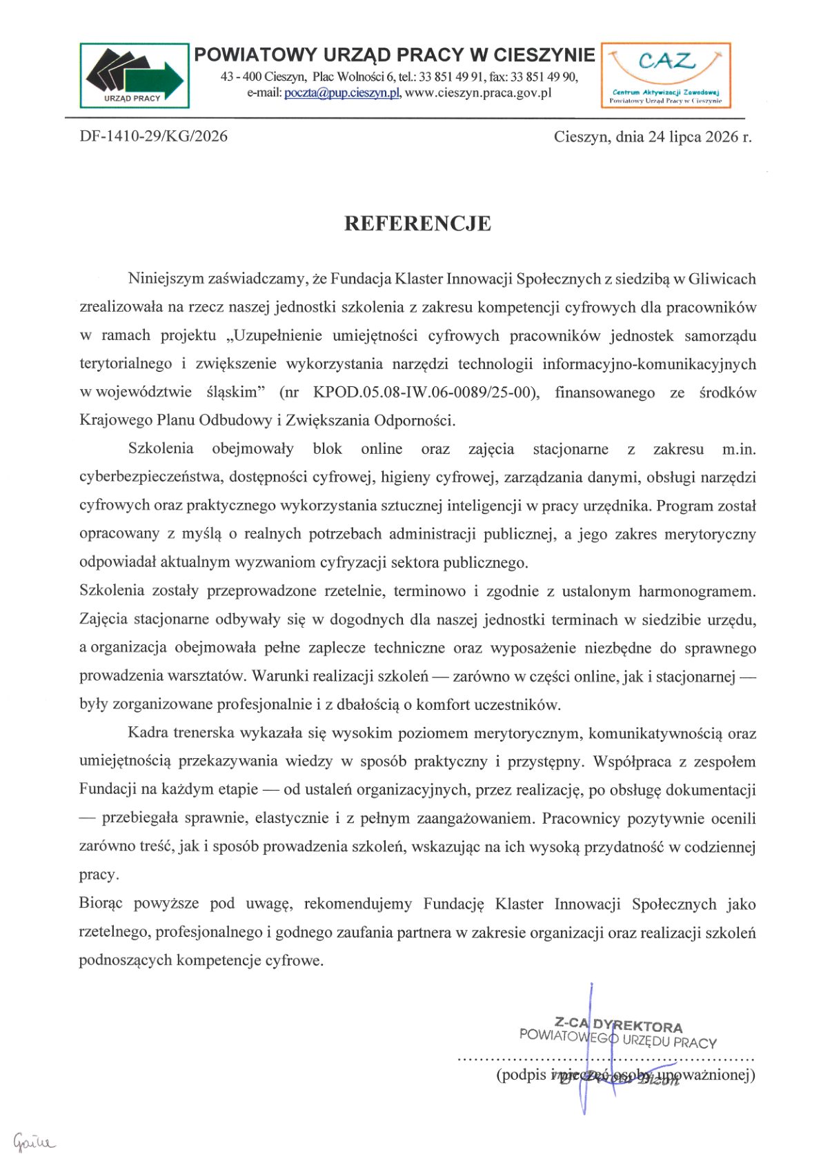 Referencja - Powiatowy Urząd Pracy w Cieszynie