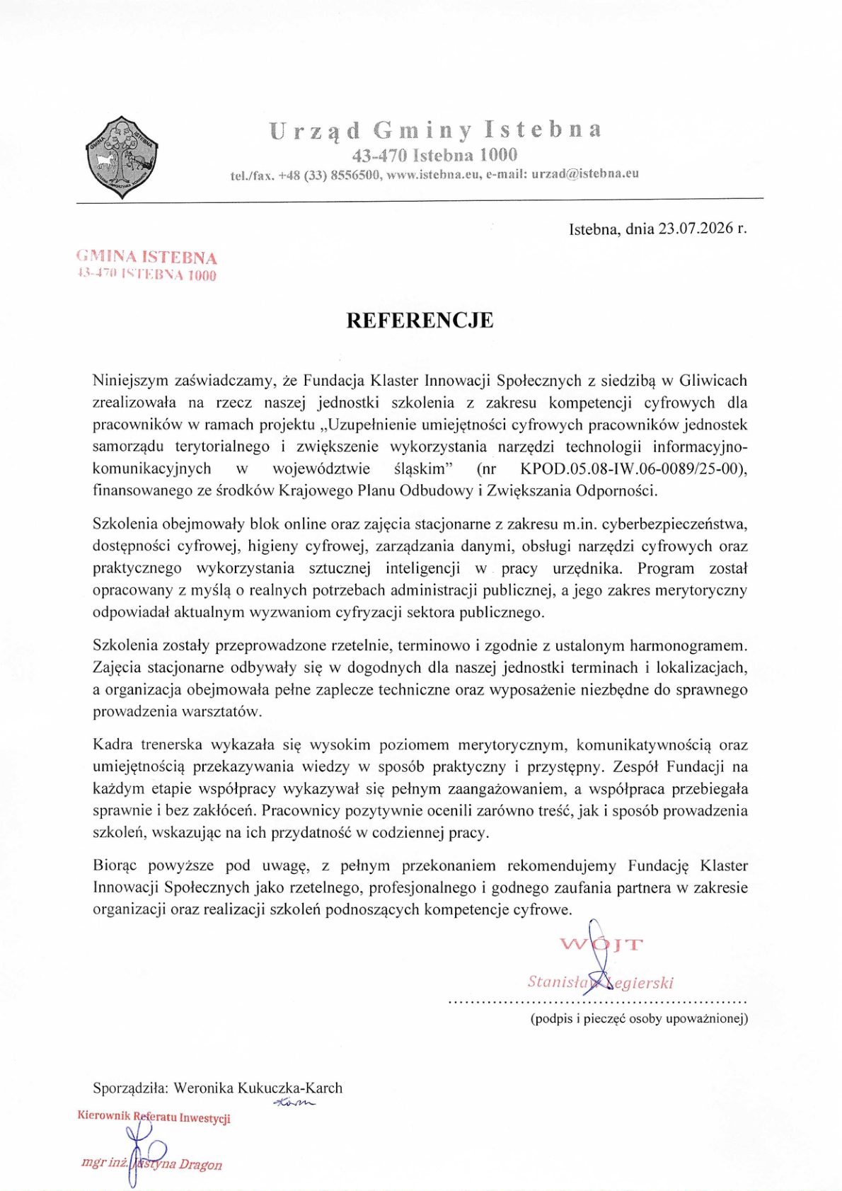 Referencja - Urząd Gminy Istebna