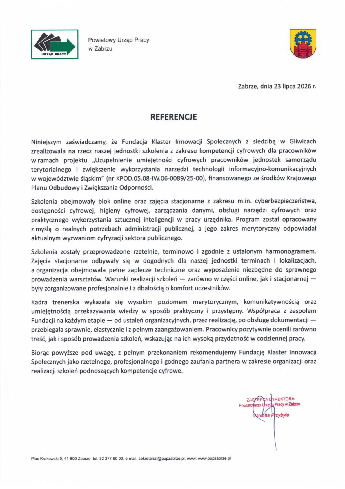 Referencja - Powiatowy Urząd Pracy w Zabrzu