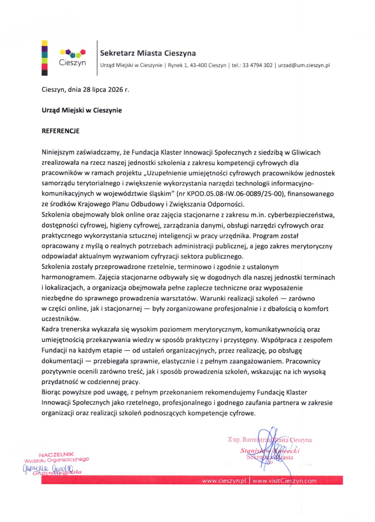 Referencja - Urząd Miejski w Cieszynie
